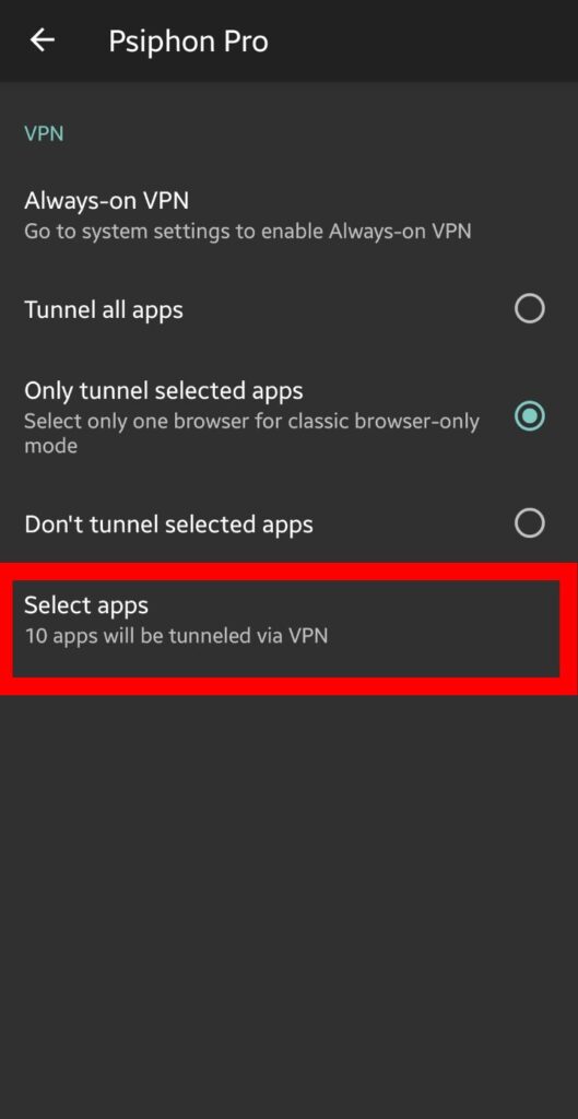 psiphon select apps